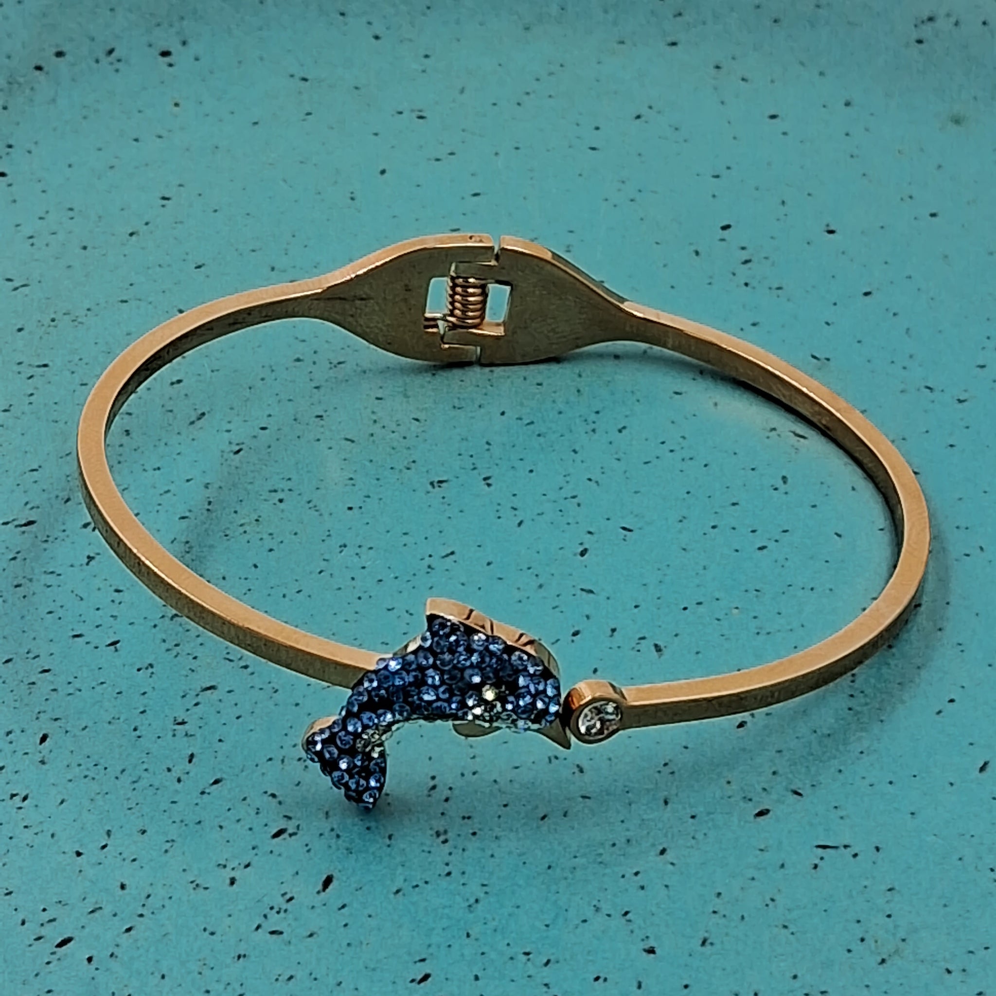 Blue Whale Design Kada, Fish Shape Blue Stone Rose Gold Bracelet, Anti Tarnish (MTAR1020)