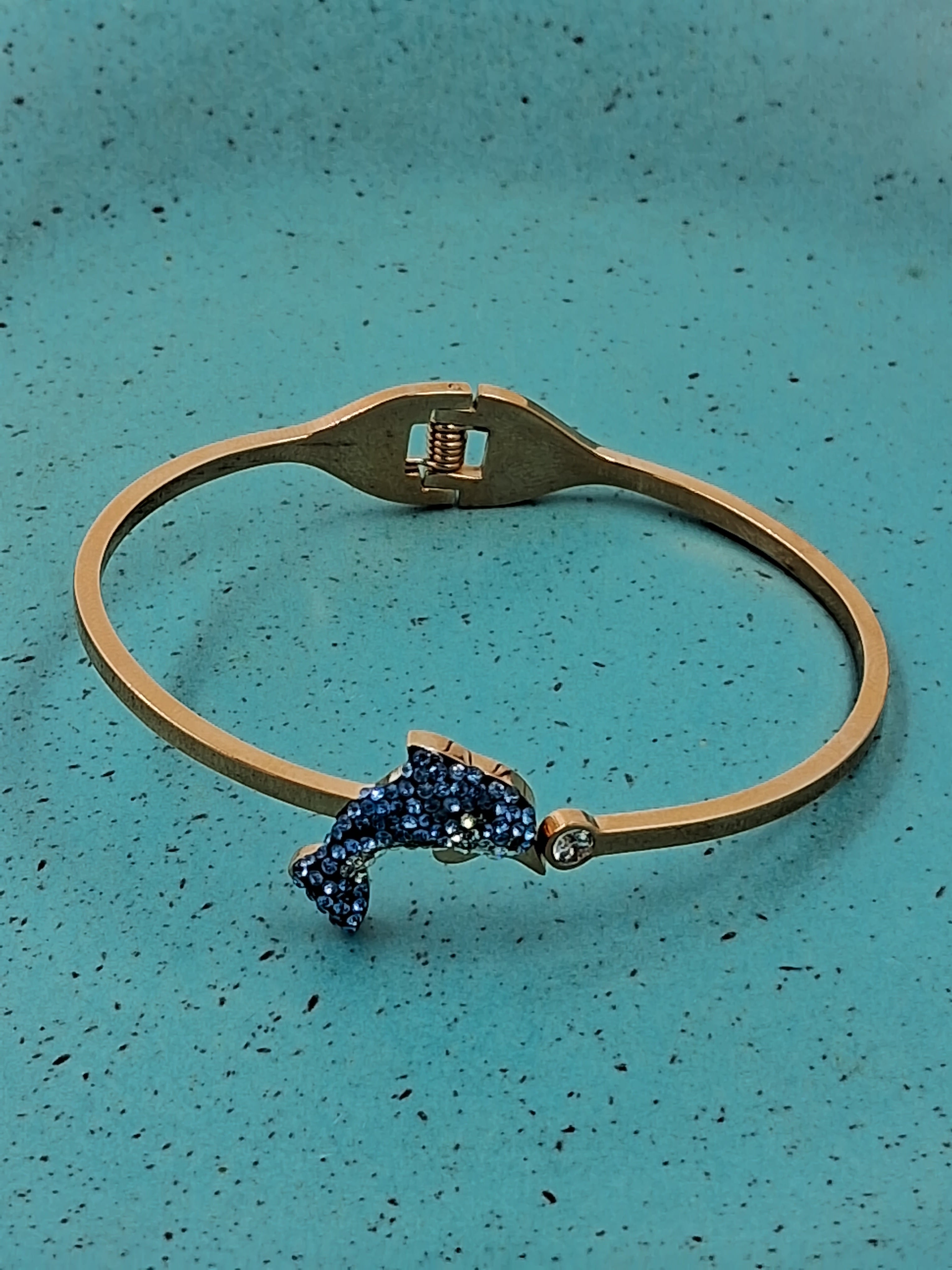 Blue Whale Design Kada, Fish Shape Blue Stone Rose Gold Bracelet, Anti Tarnish (MTAR1020)