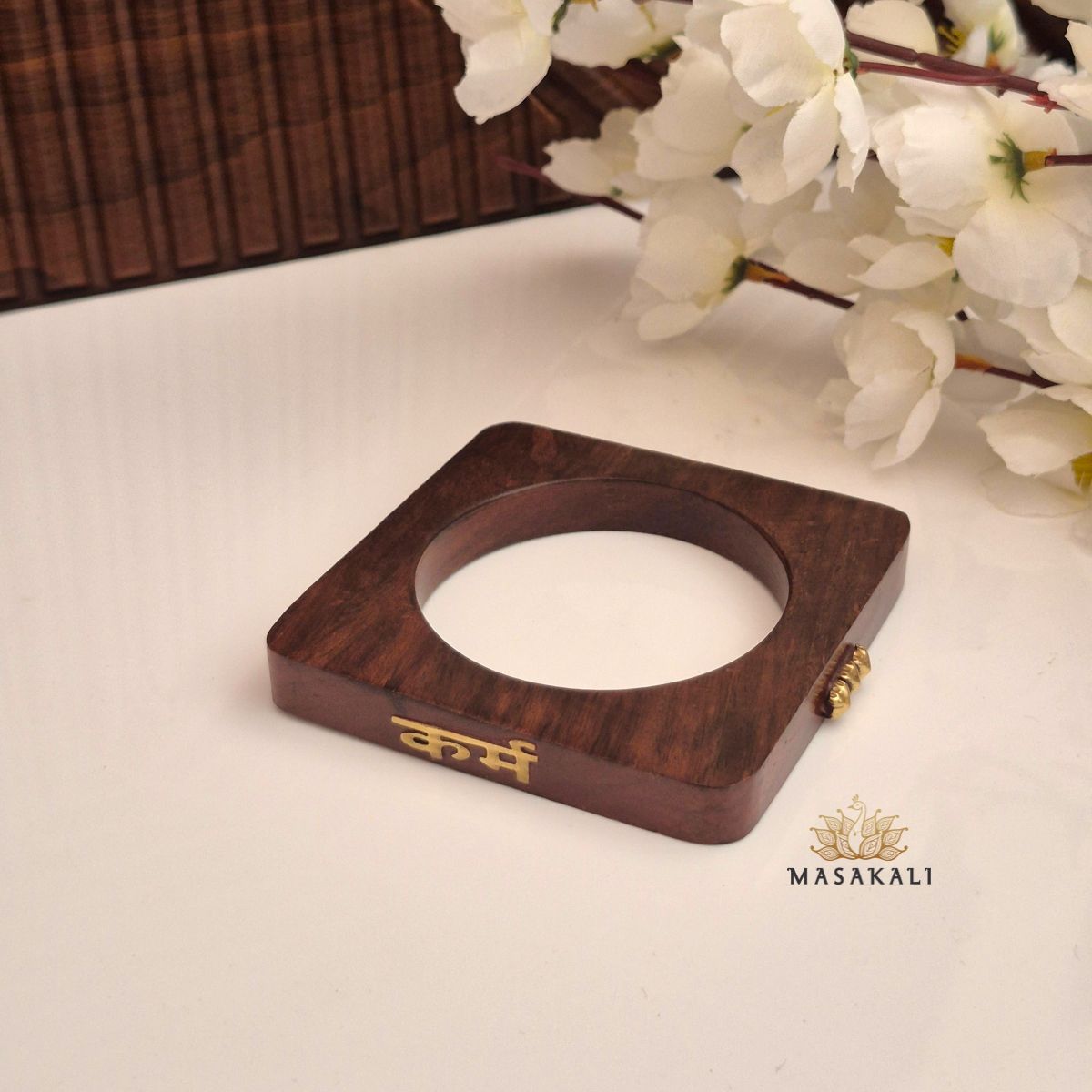 Brass-Engraved 'Karam' Sheesham Wood Bangle
