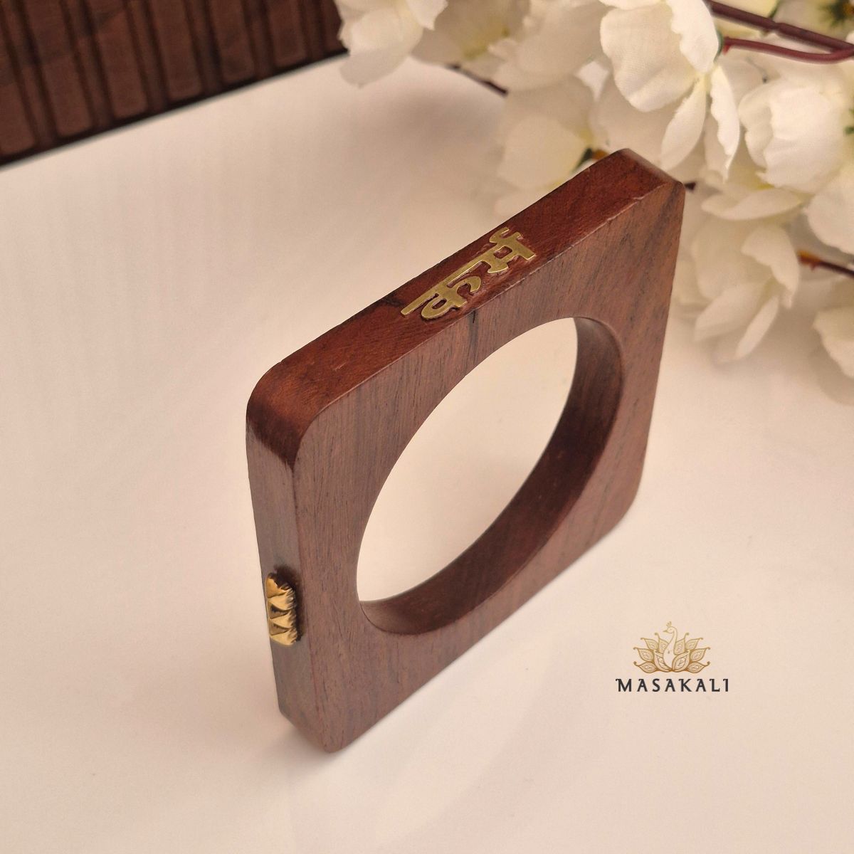 Brass-Engraved 'Karam' Sheesham Wood Bangle