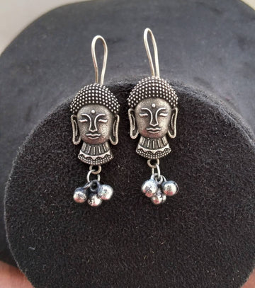 Buddha Face Oxidised Jhumki, Indian Spiritual Earrings With Ghungroos