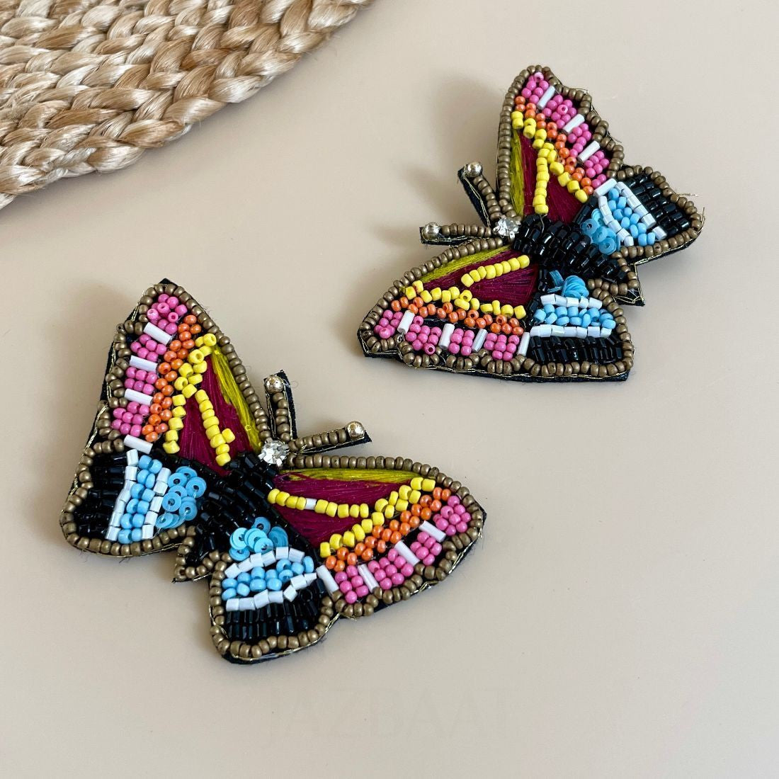 Butterfly-Shaped Handmade Multicolor Embroidered Earrings