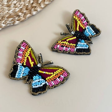 Butterfly-Shaped Handmade Multicolor Embroidered Earrings