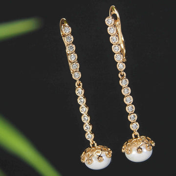 CZ & Pearl Studded Partywear Earrings, Gold-Plated Drop Dangler Earrings (MTAR1079)