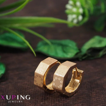 Classic Stainless Steel Matte Gold Heptagonal Hoop Earrings