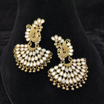 Copper Gold-Plated Peacock Design Mirror Work Chandbali Earrings