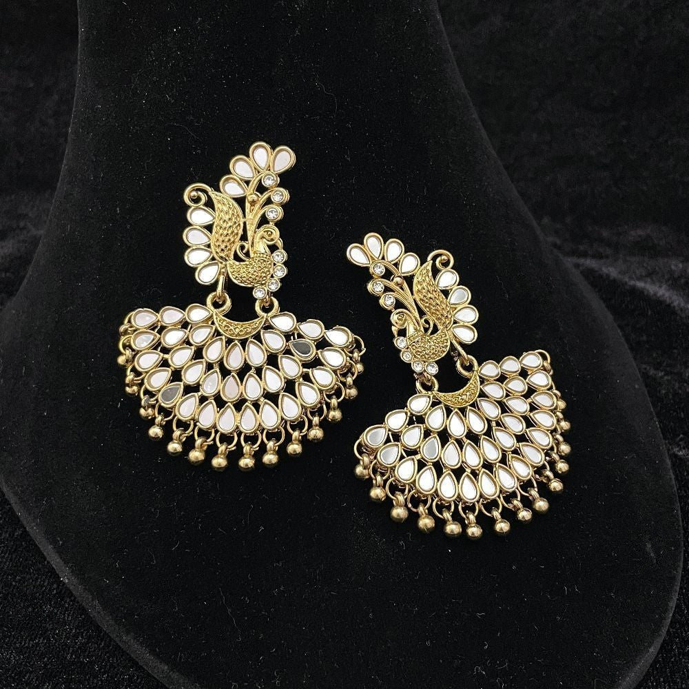 Copper Gold-Plated Peacock Design Mirror Work Chandbali Earrings