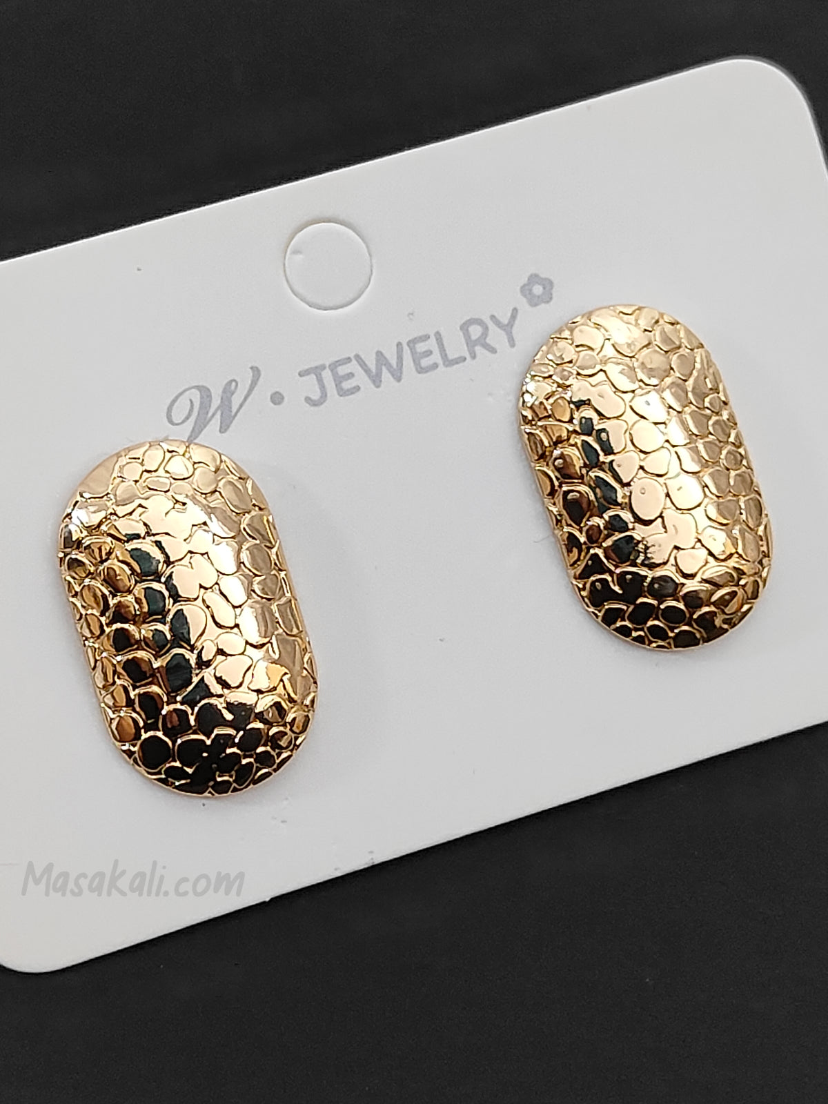 Croc Patterned Ear Studs Gold Toned Rounded Rectangle Stylish Earrings (MTAR1028)