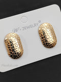 Croc Patterned Ear Studs, Gold Toned Rounded Rectangle Stylish Earrings