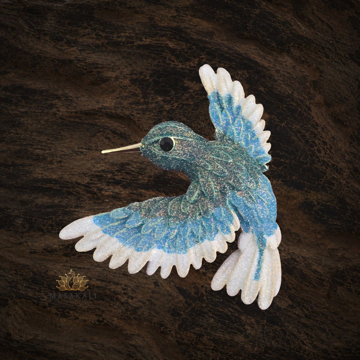 Crystal Blue Hummingbird Western Brooch