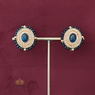 Crystal Studded Oval-Shaped Indo-Western Stud Earrings, Blue