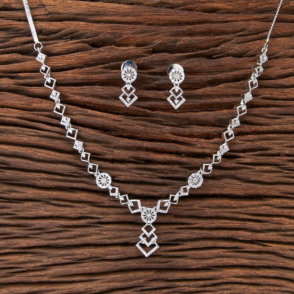 Cubic Zirconia Embellished Designer Necklace Set, Silver