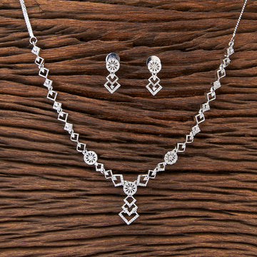 Cubic Zirconia Embellished Designer Necklace Set, Silver