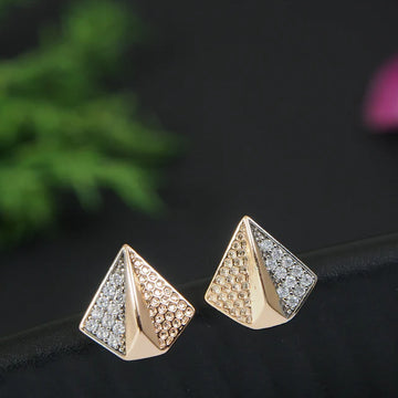 Cubic Zirconia Mini Stud Earrings, Anti Tarnish Silver & Gold Toned Geometric Shaped Earrings (MTAR1083)