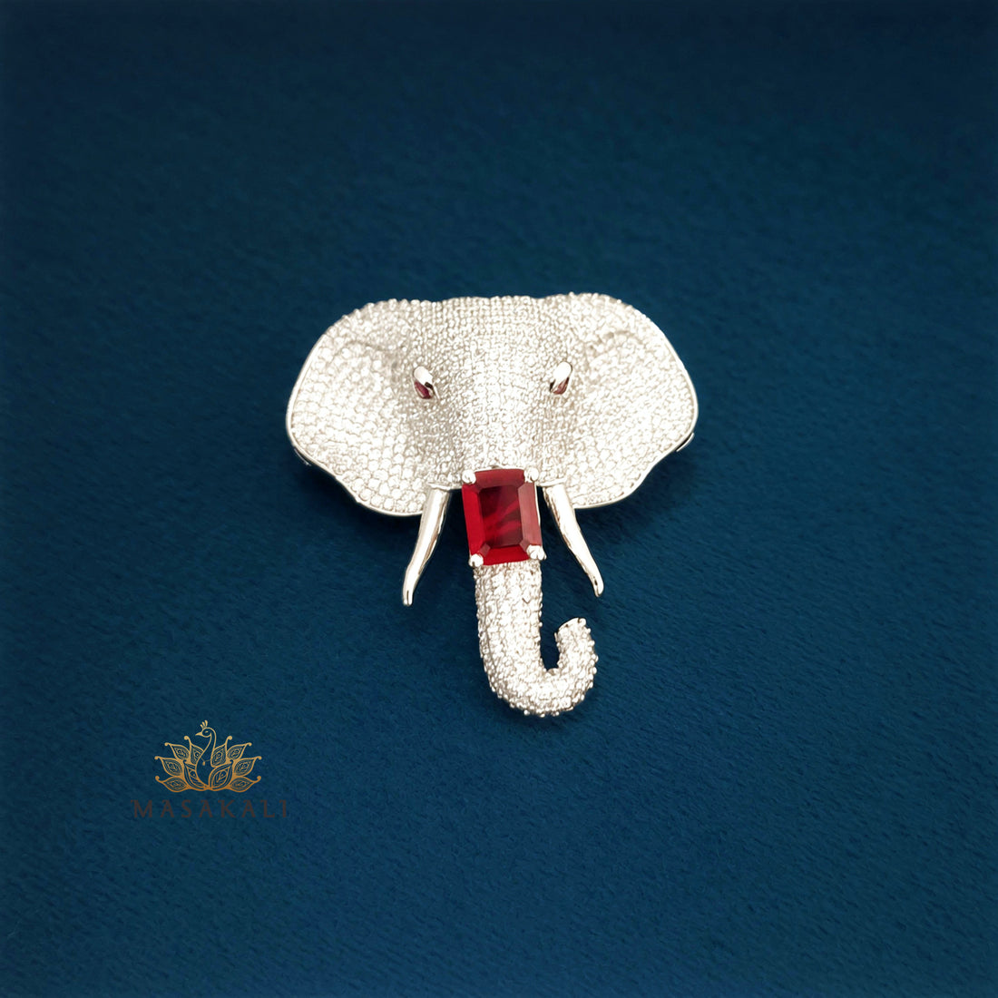 Cubic Zirconia Ruby Elephant Designer Brooch