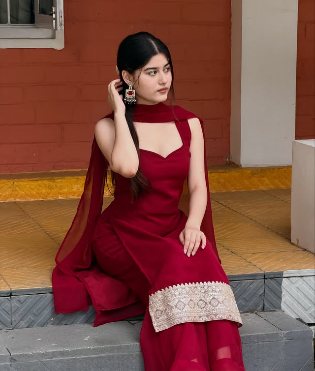 Masakali Designer Embroidered Georgette Palazzo Suit Set (Maroon)