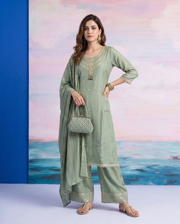 Designer Handwork Kurta Palazzo Set with Dupatta – Size L to 3XL