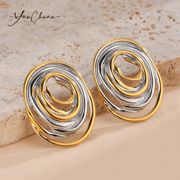 Dual-Toned Anti-Tarnish Artistic Swirl Stud Earrings