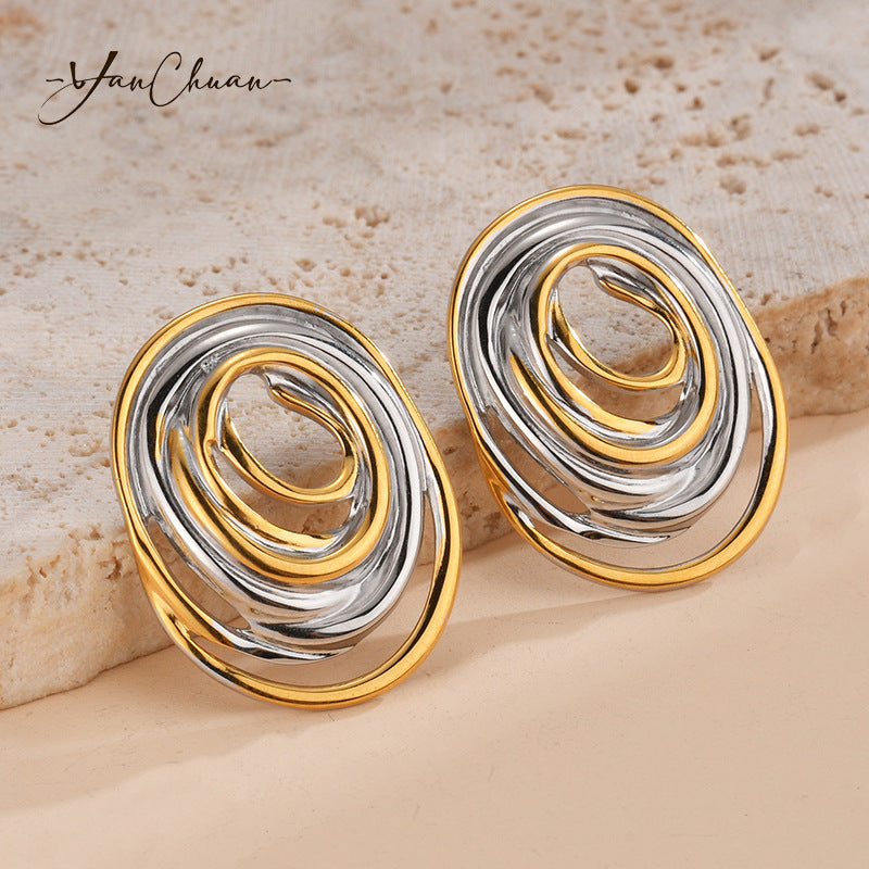 Dual-Toned Anti-Tarnish Artistic Swirl Stud Earrings
