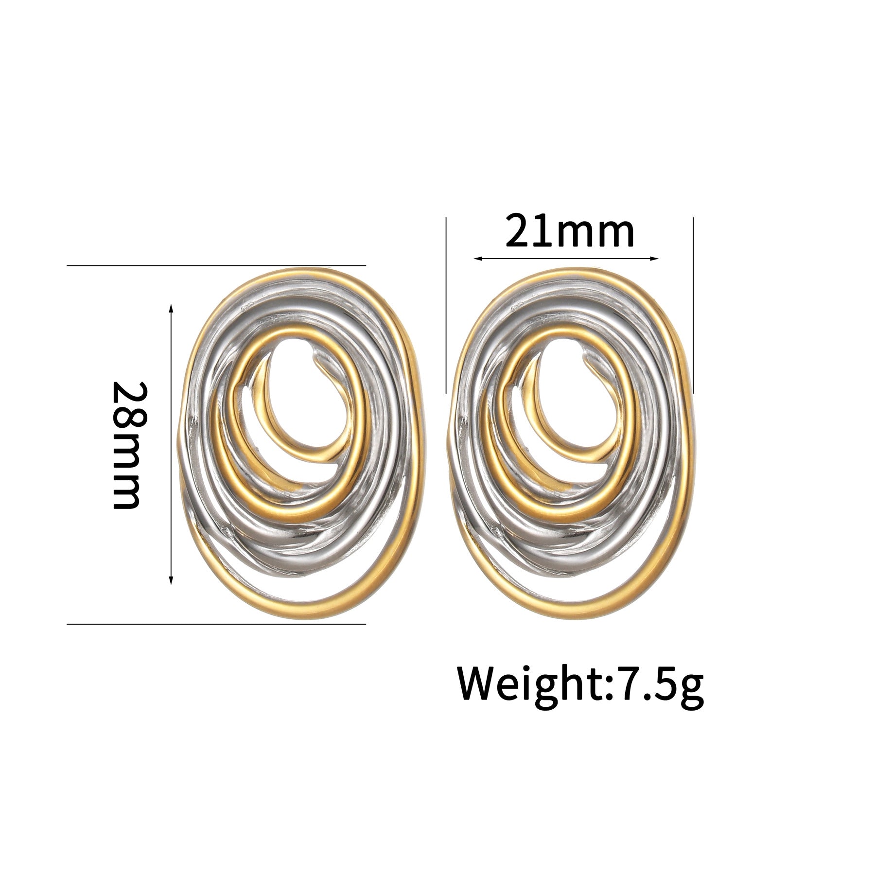 Dual-Toned Anti-Tarnish Artistic Swirl Stud Earrings