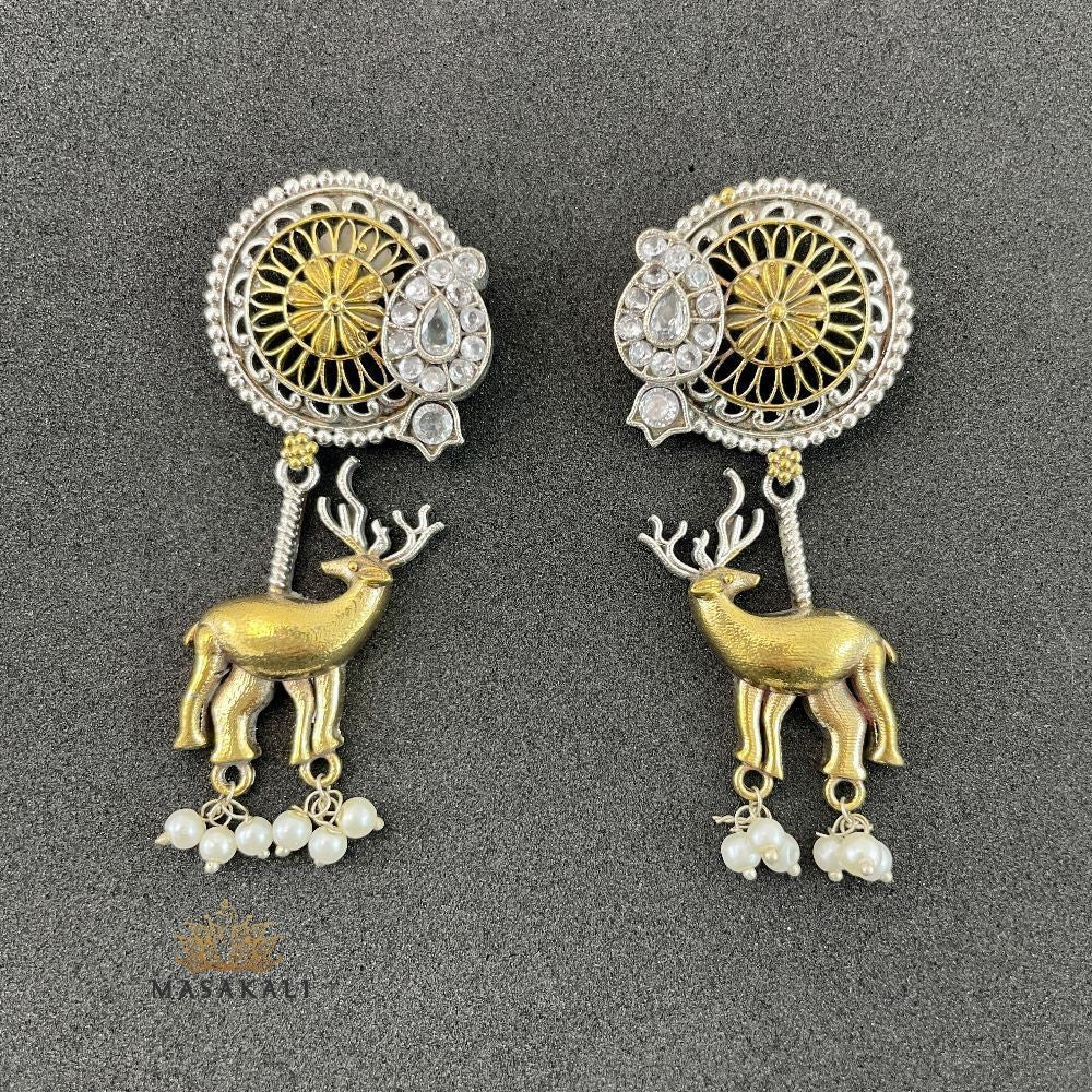 Dual-Toned Deer Motif Designer Earrings
