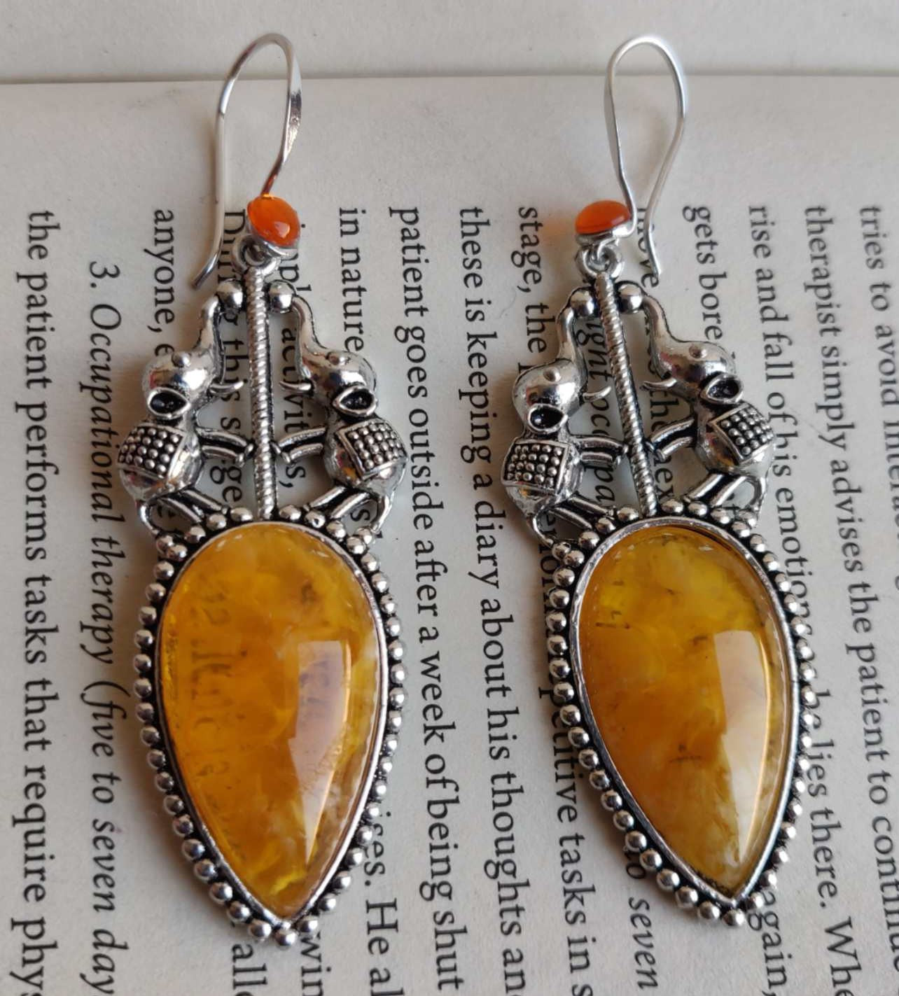 Elephant Design Dangler Earrings, Yellow