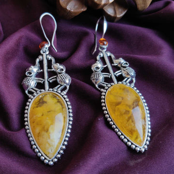 Elephant Design Dangler Earrings, Yellow