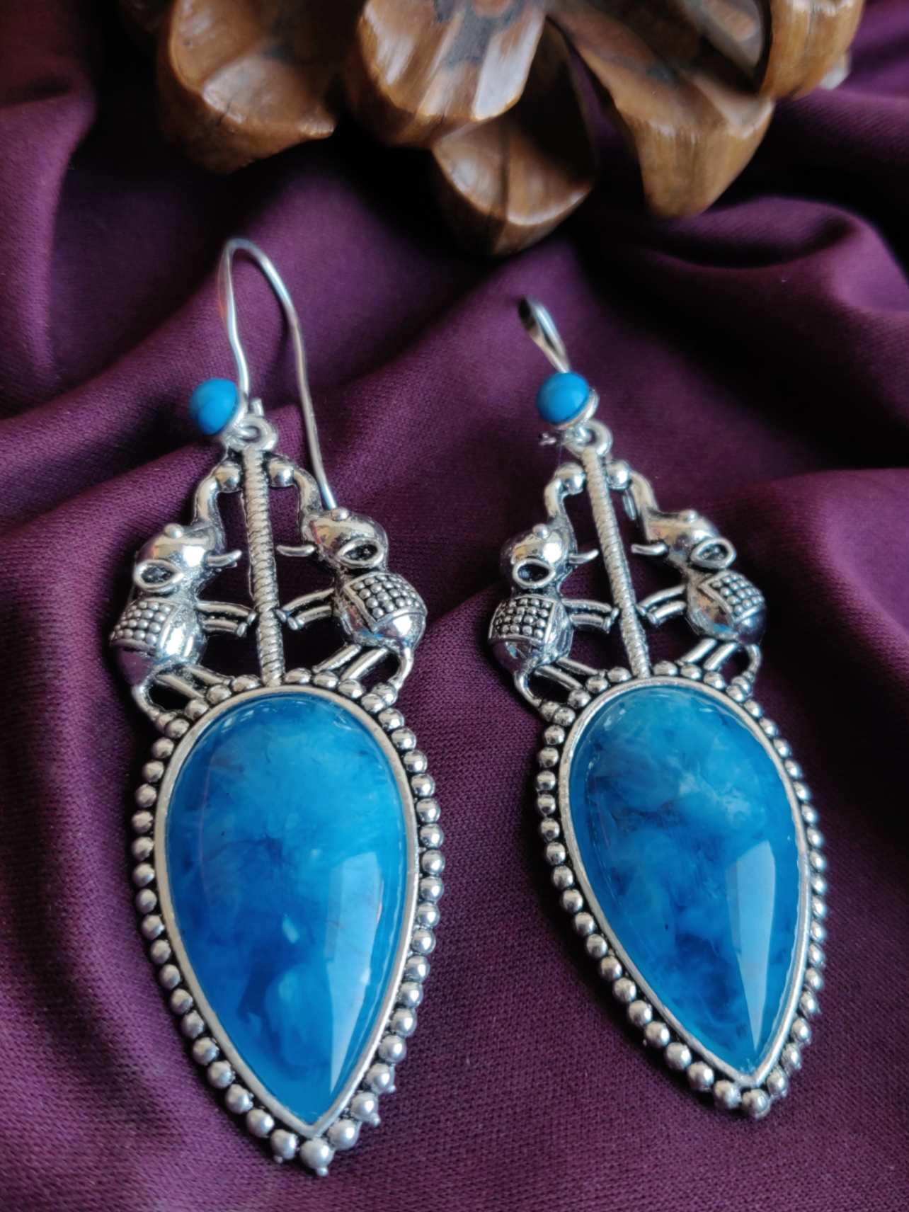 Elephant Design Stone-Studded Dangler Earrings (MERDRP179)