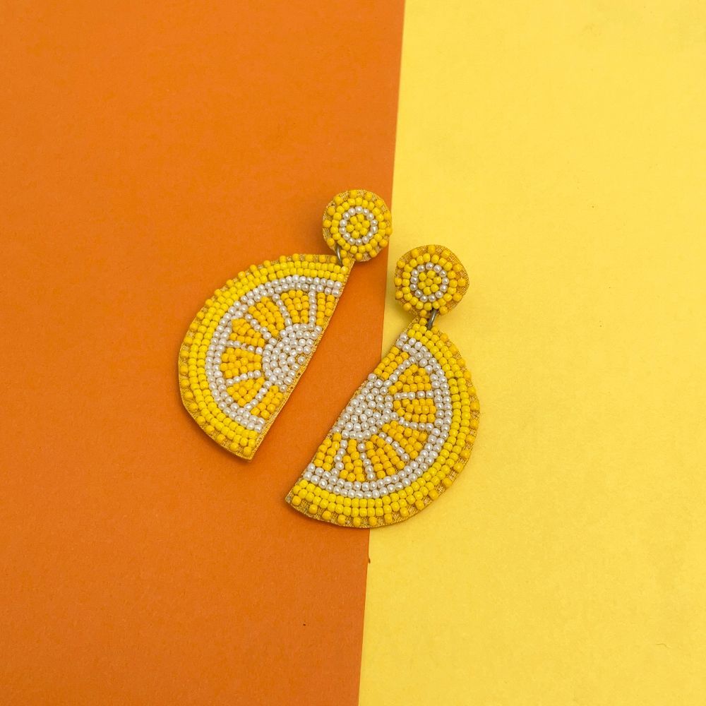 Embroidered Lemon Slice Dangle Earrings For Women