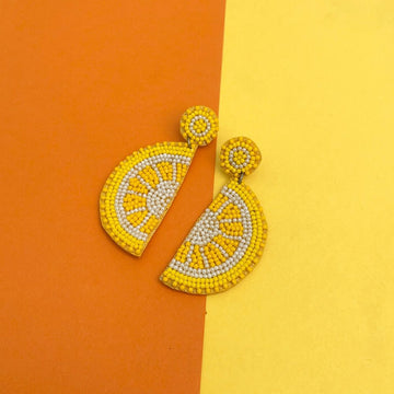 Embroidered Lemon Slice Dangle Earrings For Women