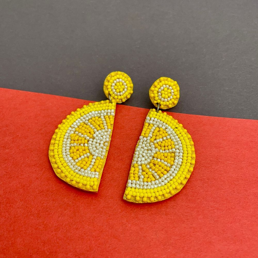 Embroidered Lemon Slice Dangle Earrings For Women