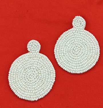 Embroidery Circle Design Beaded Earrings, Handmade Quirky Earrings For Women (MKMH1023)