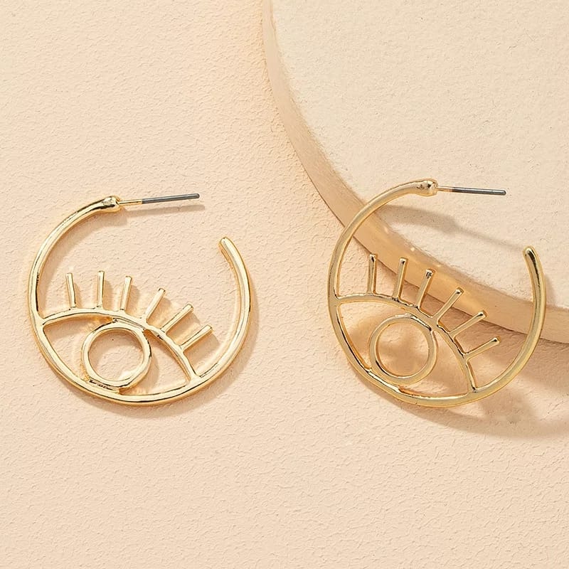 Evil Eye Hoops, Gold Toned Evil Eye Earrings