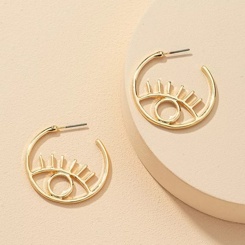 Evil Eye Hoops, Gold Toned Evil Eye Earrings