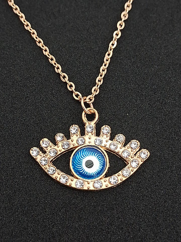 Evil Eye Pendant Rhinestone Alloy Charm Necklace Jewellery Gift (MURB1005)