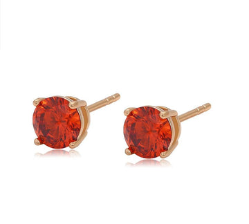 Fiery Red Zirconia Stone Studded Earrings, Gold Plated Sparkle Stud Earrings For Women (MXUP1009)