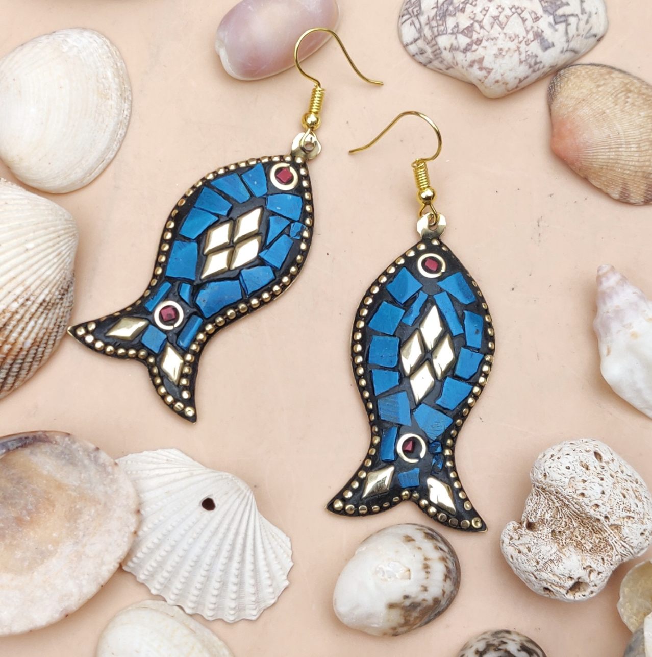 Fish-shaped Earrings, Tibetan Lac Work Drop Handmade Earrings