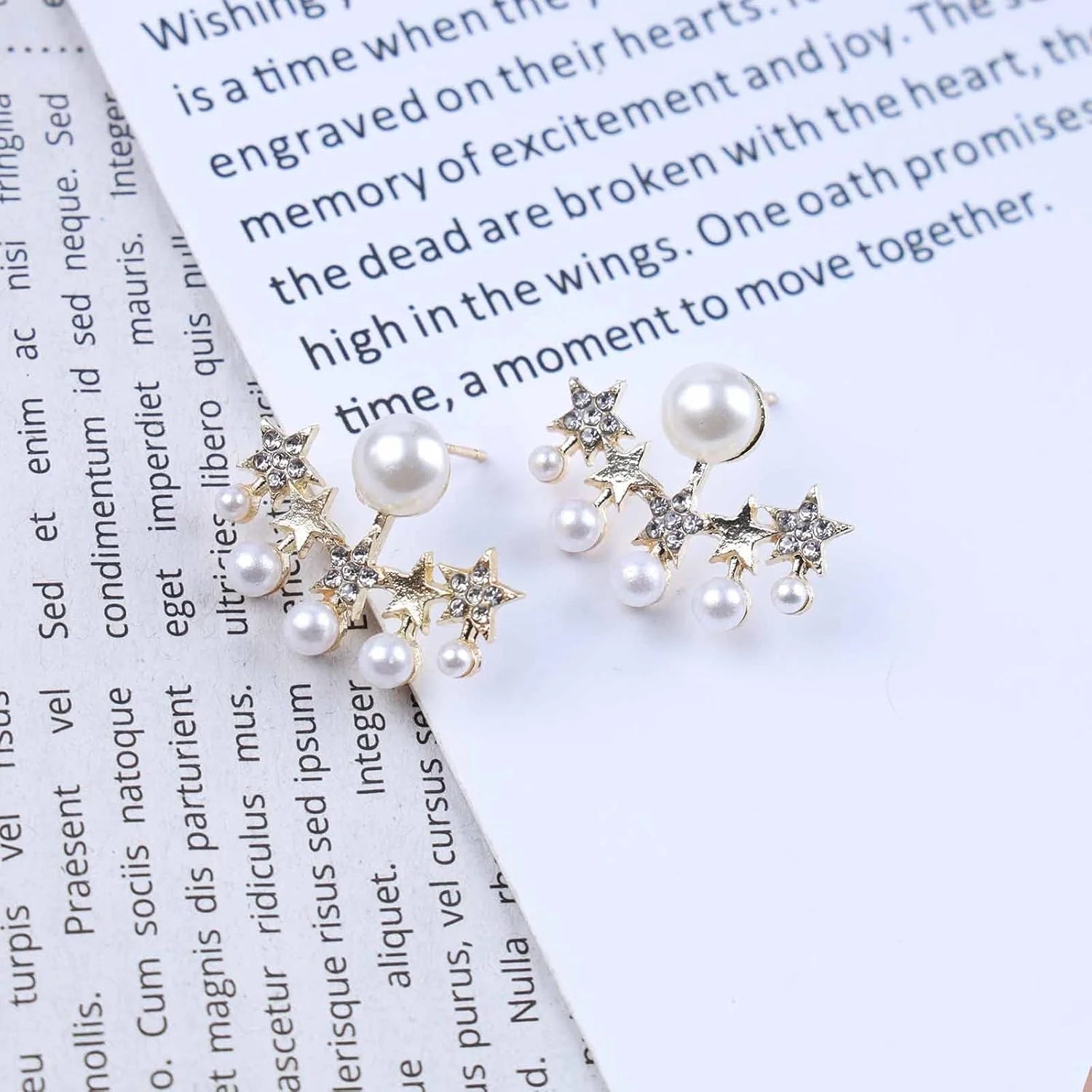 Five-Star Crystal & Pearl Studded Korean Ear Jacket Earrings