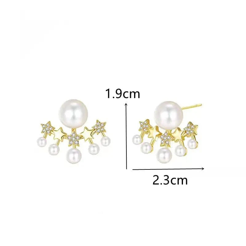 Five-Star Crystal & Pearl Studded Korean Ear Jacket Earrings