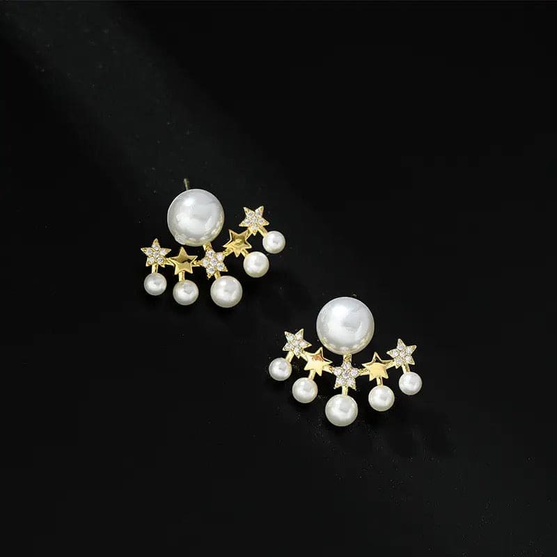 Five-Star Crystal & Pearl Studded Korean Ear Jacket Earrings
