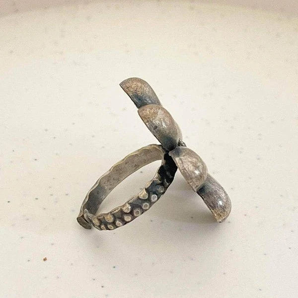 Floral Design Oxidised Silver-Toned Finger Ring