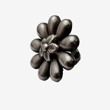 Floral Design Oxidised Silver-Toned Finger Ring