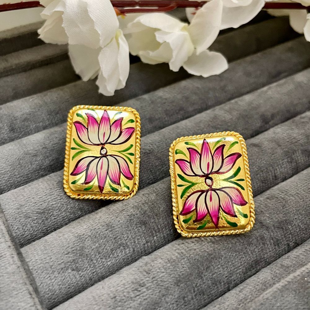 Floral Meenakari Work Jaipuri Art Hand-Painted Stud Earrings