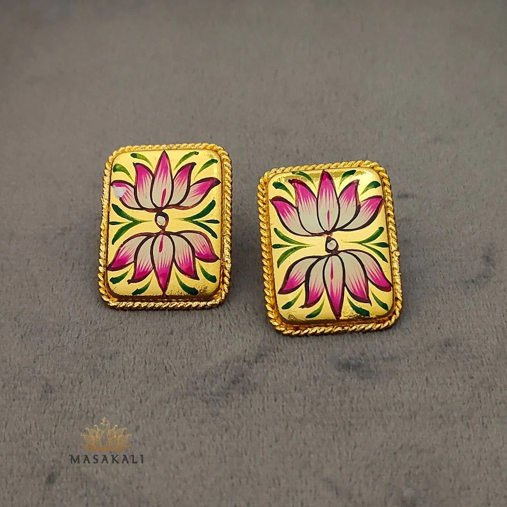 Floral Meenakari Work Jaipuri Art Hand-Painted Stud Earrings