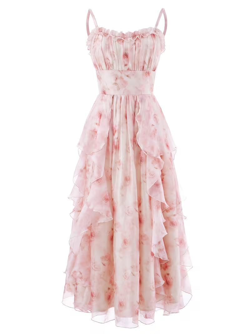 French Floral Fairy A-Line Maxi Dress