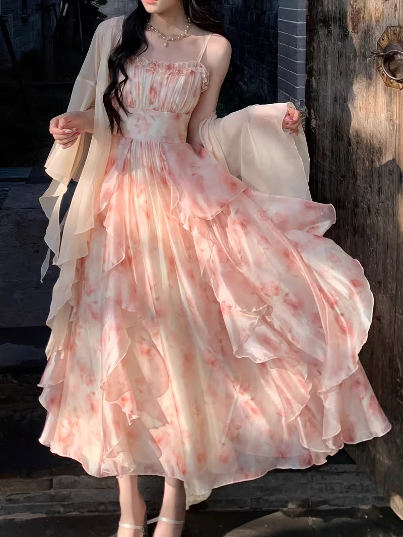 French Floral Fairy A-Line Maxi Dress