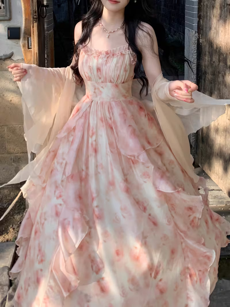 French Floral Fairy A-Line Maxi Dress