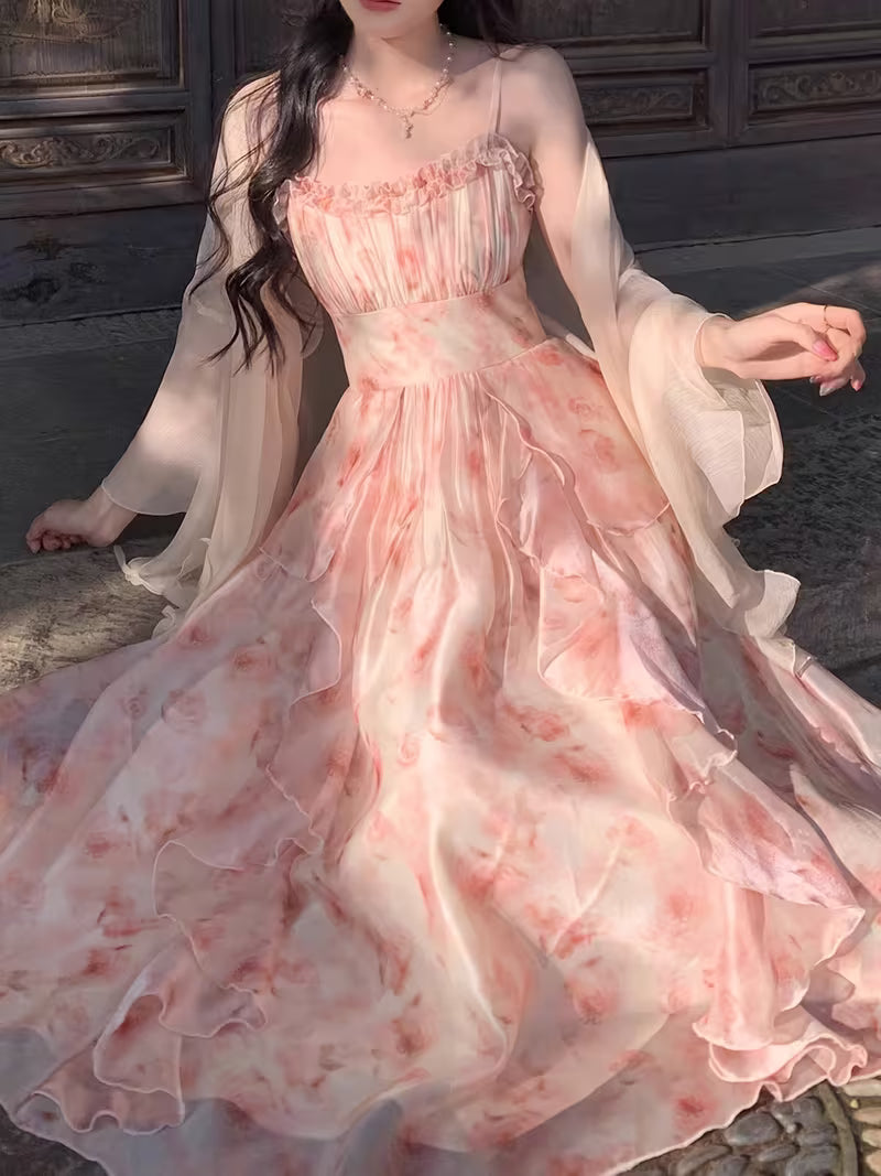 French Floral Fairy A-Line Maxi Dress