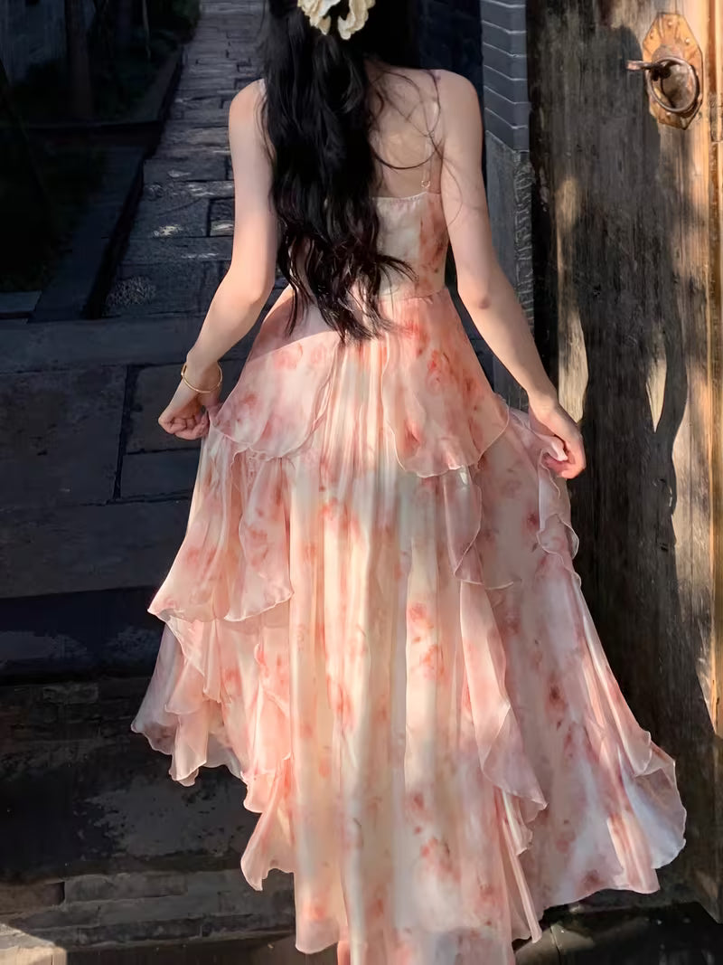 French Floral Fairy A-Line Maxi Dress