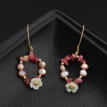 Freshwater Cultured Pearl & Crystal Studded Dangler Earrings